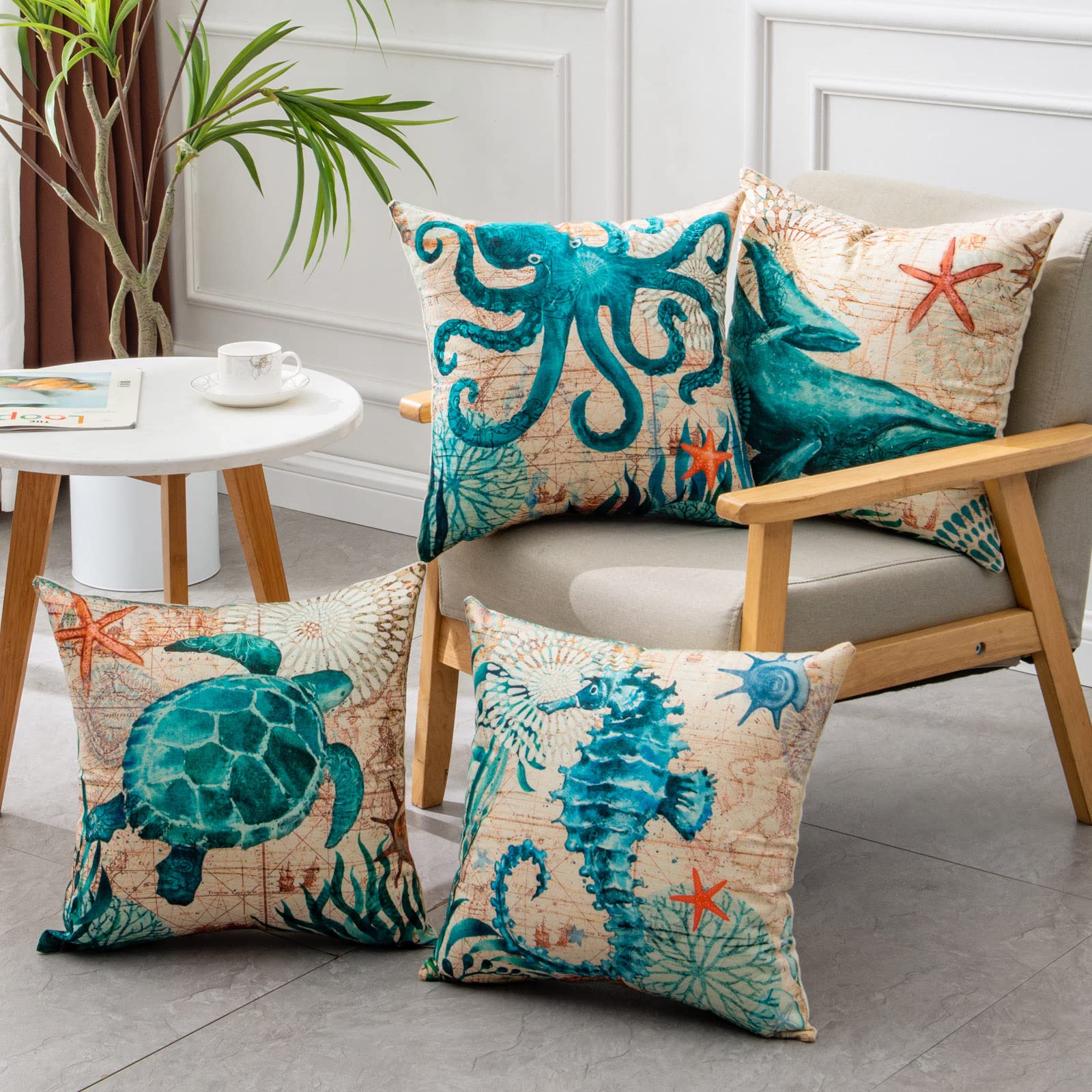 Sea Turtle Printed Cushion Covers for Home Decor on Sofa, Chair, and Seat - Throw Pillow Cases